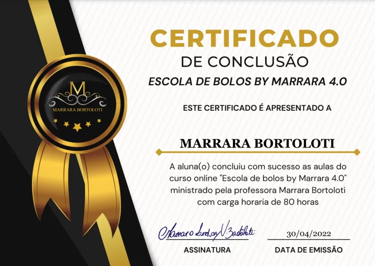 Exemplo de certificado oferecido pelo curso